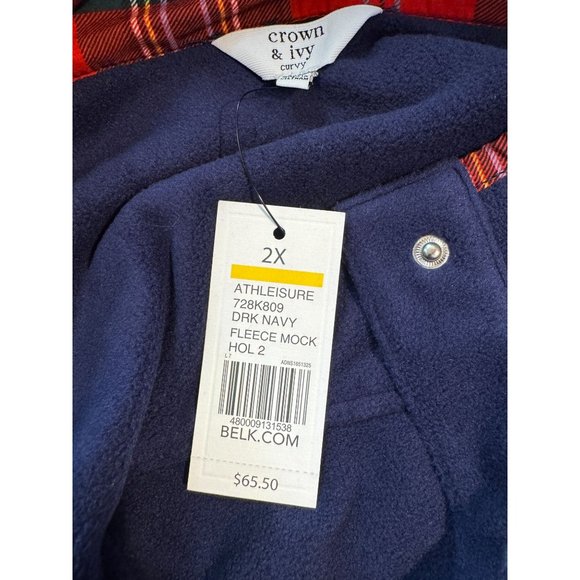 Crown and Ivy Navy Blue with Plaid 1/4 Zip Sweater Women Size 2X - Picture 8 of 16